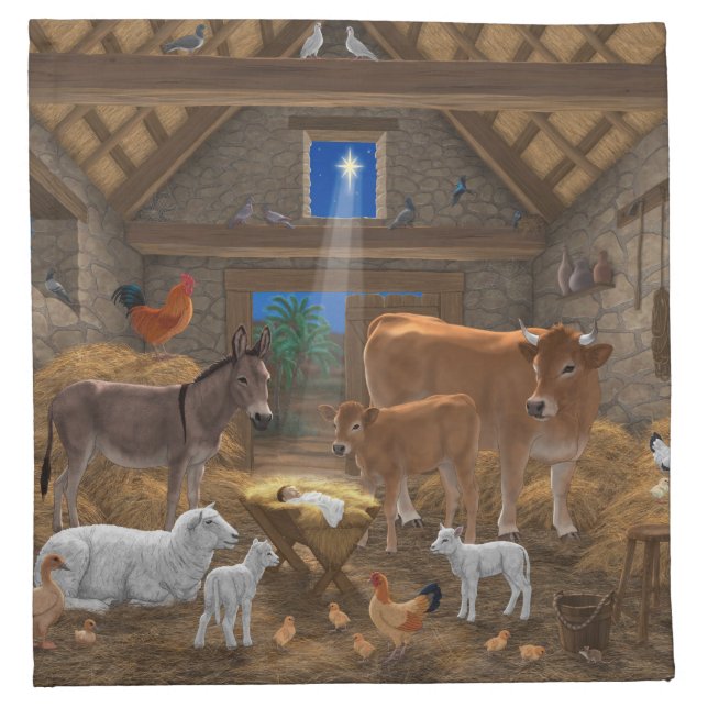Baby Jesus Manger Holy Night Christmas Nativity Cloth Napkin (Front)