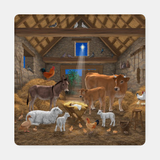 Baby Jesus Manger Holy Night Christmas Nativity Coaster Set