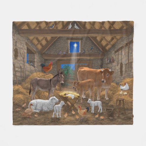 Baby Jesus Manger Holy Night Christmas Nativity Fleece Blanket