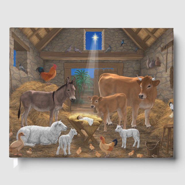 Baby Jesus Manger Holy Night Christmas Nativity Guest Book (Front)