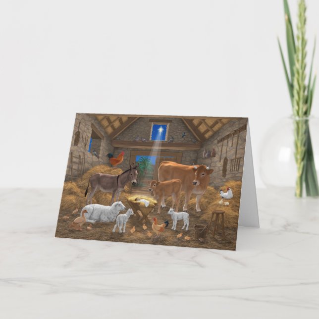 Baby Jesus Manger Holy Night Christmas Nativity Holiday Card (Front)