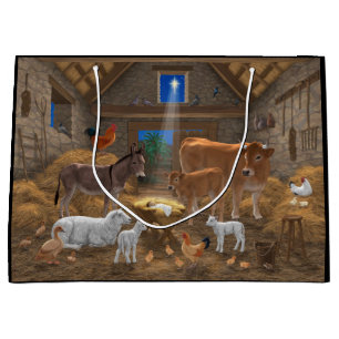 Baby Jesus Manger Holy Night Christmas Nativity Large Gift Bag