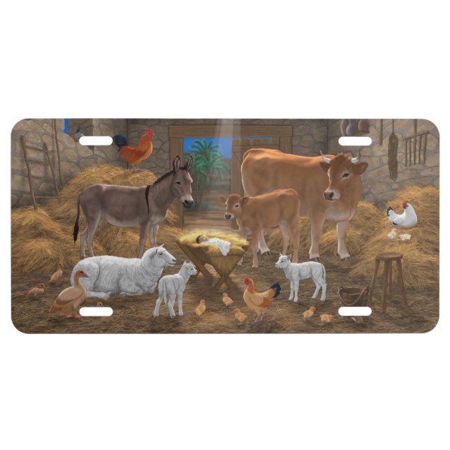 Baby Jesus Manger Holy Night Christmas Nativity License Plate (Front)