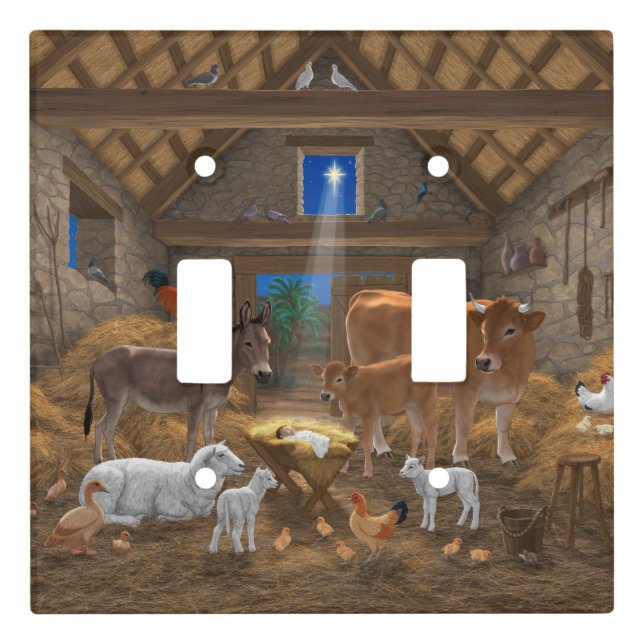 Baby Jesus Manger Holy Night Christmas Nativity Light Switch Cover (Front)