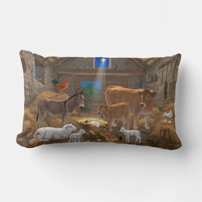Baby Jesus Manger Holy Night Christmas Nativity Lumbar Pillow (Front)