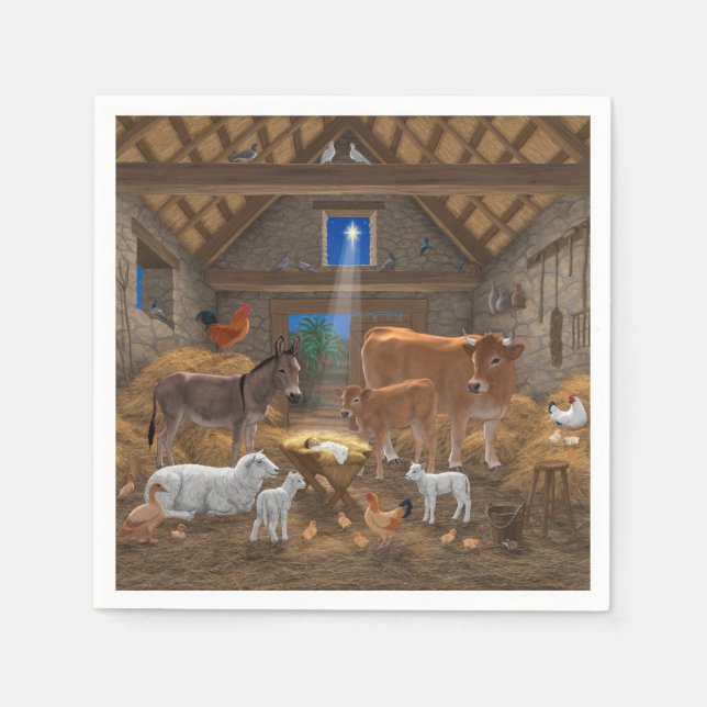 Baby Jesus Manger Holy Night Christmas Nativity Napkins (Front)