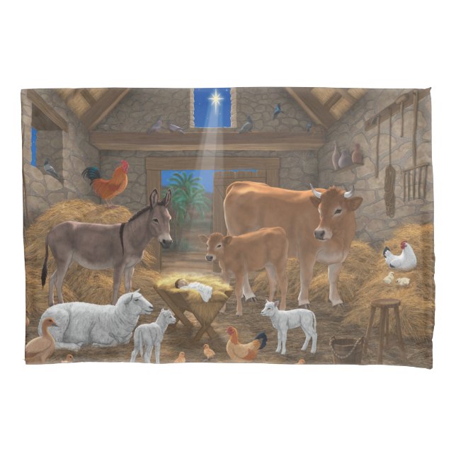 Baby Jesus Manger Holy Night Christmas Nativity Pillow Case (Front)