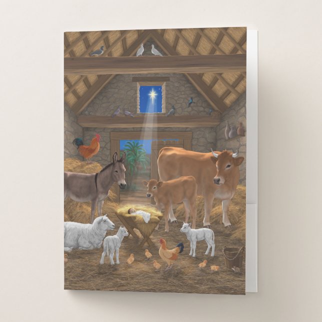 Baby Jesus Manger Holy Night Christmas Nativity Pocket Folder (Front)