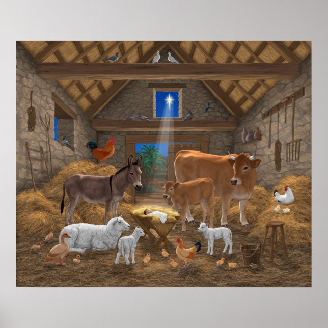 Baby Jesus Manger Holy Night Christmas Nativity Poster (Front)