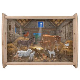 Baby Jesus Manger Holy Night Christmas Nativity Serving Tray