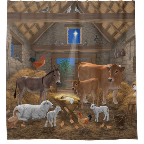 Baby Jesus Manger Holy Night Christmas Nativity Shower Curtain