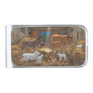 Baby Jesus Manger Holy Night Christmas Nativity Silver Finish Money Clip