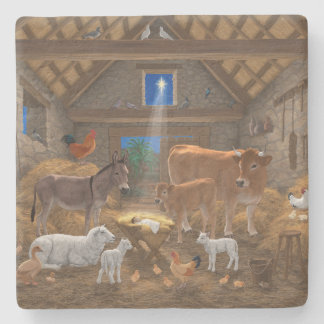 Baby Jesus Manger Holy Night Christmas Nativity Stone Coaster