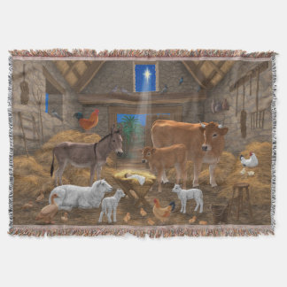 Baby Jesus Manger Holy Night Christmas Nativity Throw Blanket
