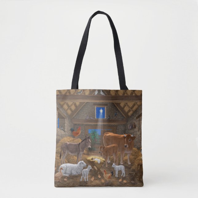 Baby Jesus Manger Holy Night Christmas Nativity Tote Bag (Front)
