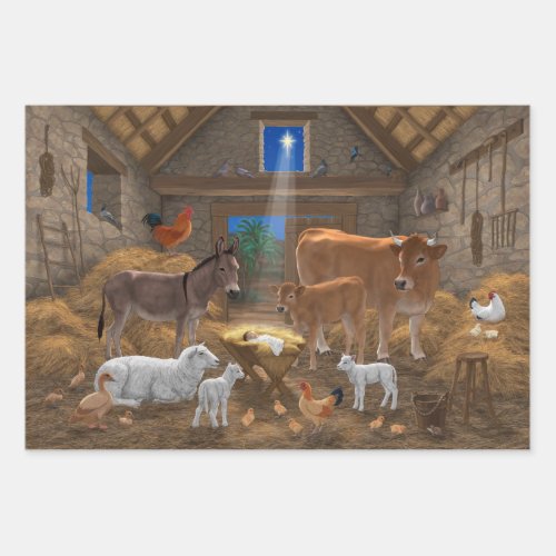 Baby Jesus Manger Holy Night Christmas Nativity Wrapping Paper Sheets