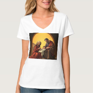 Baby Jesus Mary and Joseph Women's V-Neck Tee