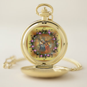 Baby Jesus, Mary & Joseph~The Holy Family~Angel ~ Pocket Watch