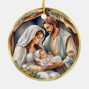Baby Jesus Nativity Holiday Card Ceramic Ornament