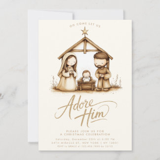 Baby Jesus Nativity Manger Religious Christmas Invitation