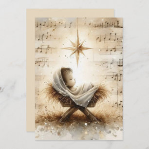 Baby Jesus Nativity Music Watercolor Christmas Holiday Card