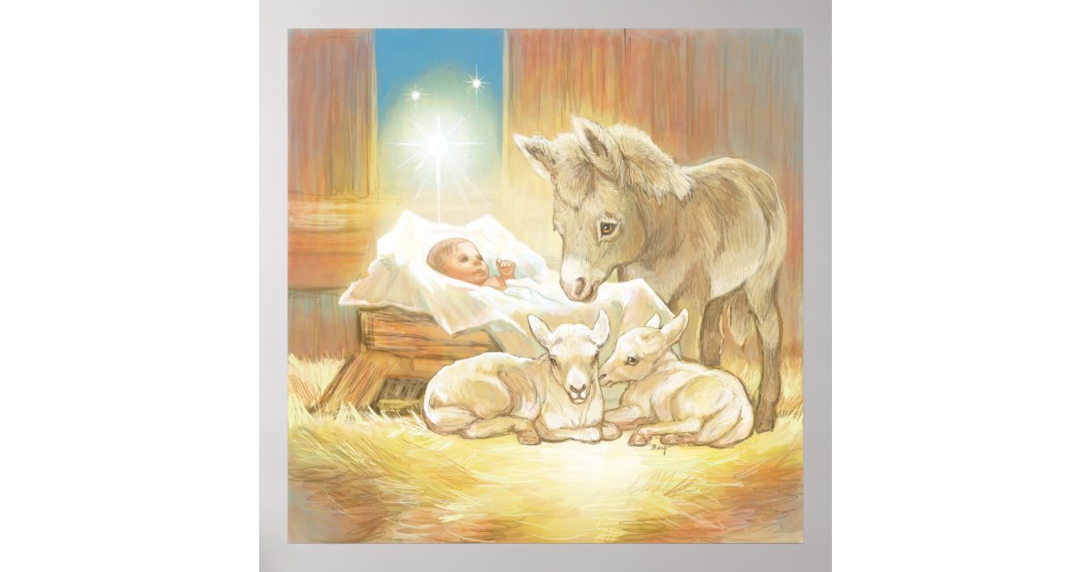 shower baby q games Zazzle.com Poster Lambs Donkey Baby and with Jesus Nativity shower baby q games Zazzle.com Poster Lambs Donkey Baby and with Jesus Nativity