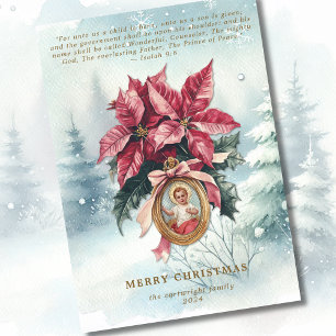 Baby Jesus Poinsettia Watercolor Scripture Holiday Card