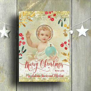 Baby Jesus religious vintage Christmas Card