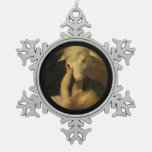 Baby Jesus Touches Face Of Lamb Snowflake Pewter Christmas Ornament at Zazzle