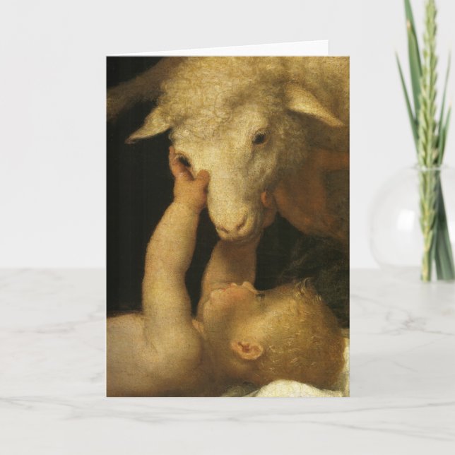 Baby Jesus Touches Lamb Card (Front)