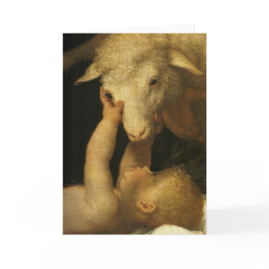 Baby Jesus Touches Lamb Card