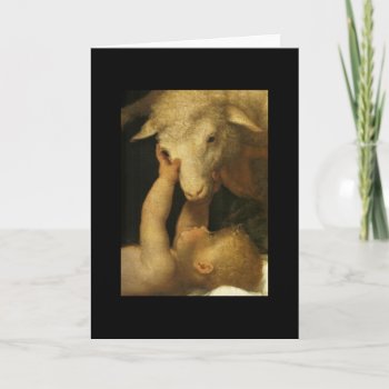 Baby Jesus Touches Lamb Card by dmorganajonz at Zazzle