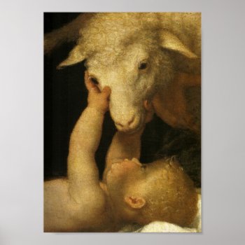 Baby Jesus Touches Lamb Poster by dmorganajonz at Zazzle