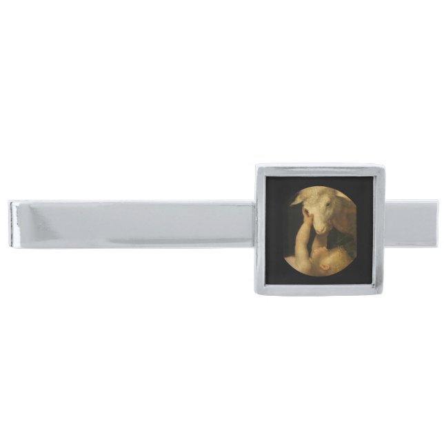 Baby Jesus Touches Lamb Silver Finish Tie Bar (Front)