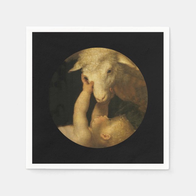 Baby Jesus Touching Lamb Face Napkins (Front)