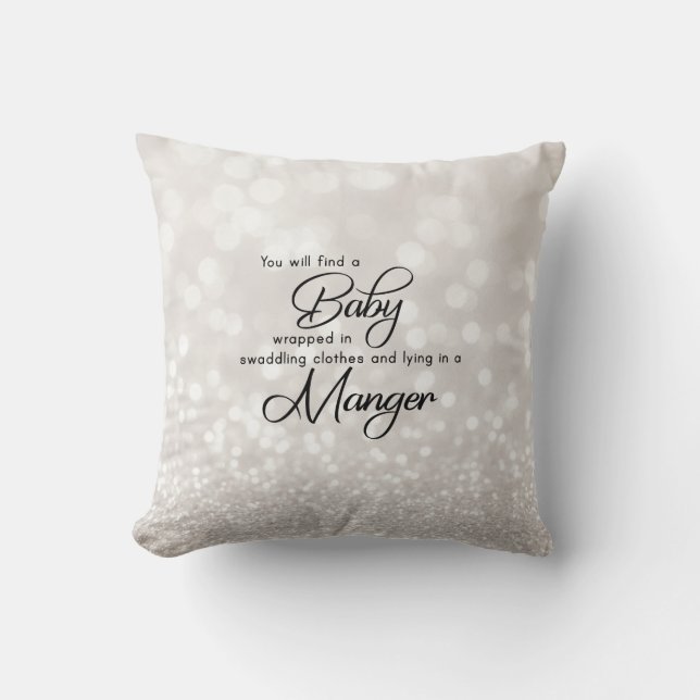 Baby Jesus White Sparkle Christmas Throw Pillow (Front)