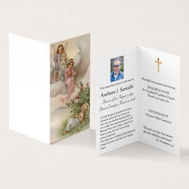Baby Jesus with Angels Catholic Funeral Holy Card (Inside and Outside)