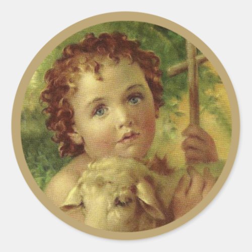 Baby Jesus with Cross  Lamb Classic Round Sticker