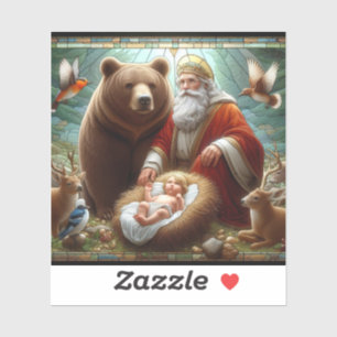 Baby Jesus with Santa and wildlife  Sticker