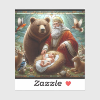 Baby Jesus with Santa and wildlife  Sticker