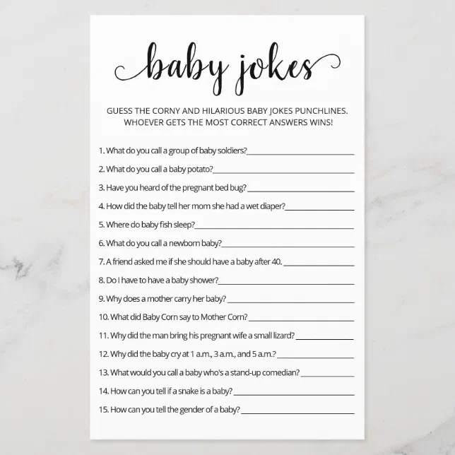 Baby Jokes Baby Shower game with Answers Zazzle