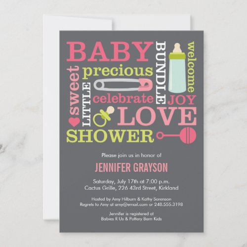 Baby Jumble Baby Shower invitation in Pink
