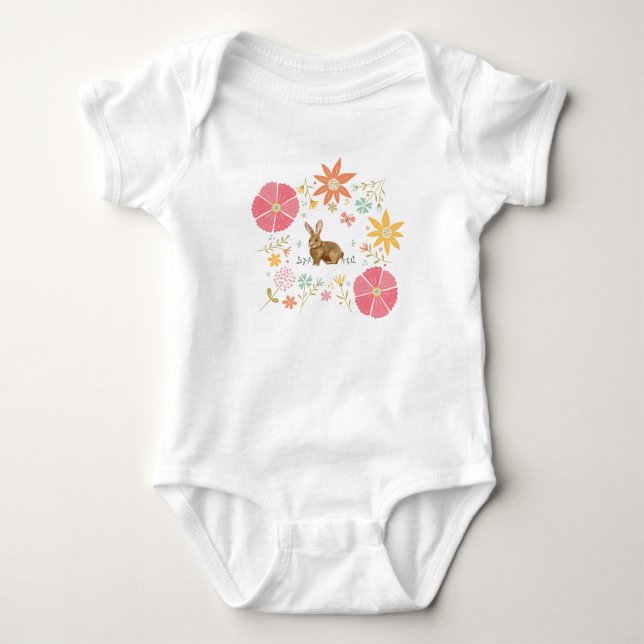 BABY JUMP SUIT 6 MONTHS WHITE WITH BROWN BUNNY BODYSUIT (Front)