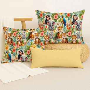 Baby Jungle Animals Cute Tropical Throw Pillow
