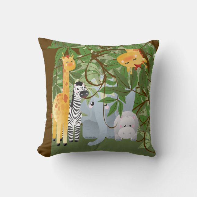 Baby Jungle Animals Throw Pillow (Front)