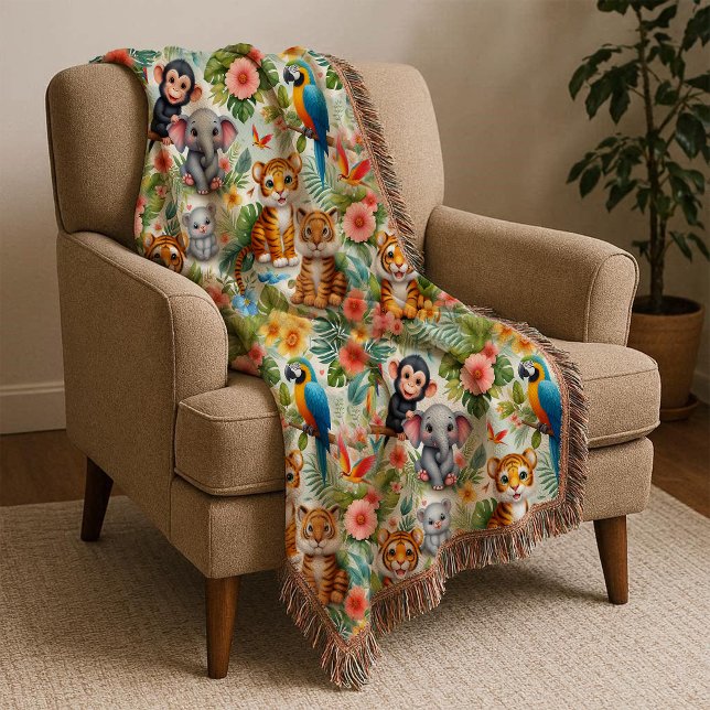 Baby Jungle Animals Tropical Kids Throw Blanket (Baby Jungle Animals Tropical Kids Throw Blanket)