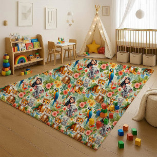 Baby Jungle Animals Tropical Nursery Area Rug