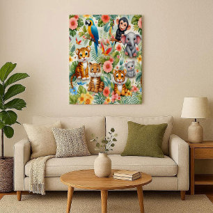 Baby Jungle Animals Tropical Nursery Canvas Print