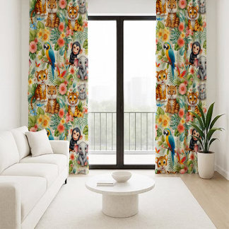 Baby Jungle Animals Tropical Nursery Curtain
