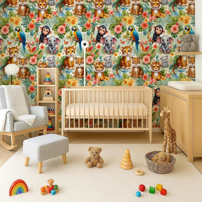 Baby Jungle Animals Tropical Nursery Wallpaper (Baby Jungle Animals Tropical Nursery Wallpaper)
